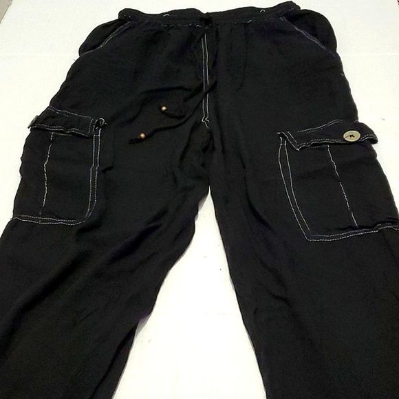 Angie Black Boho Utility Pull On Jogger Style Pants With Side Pockets - Picture 3 of 14